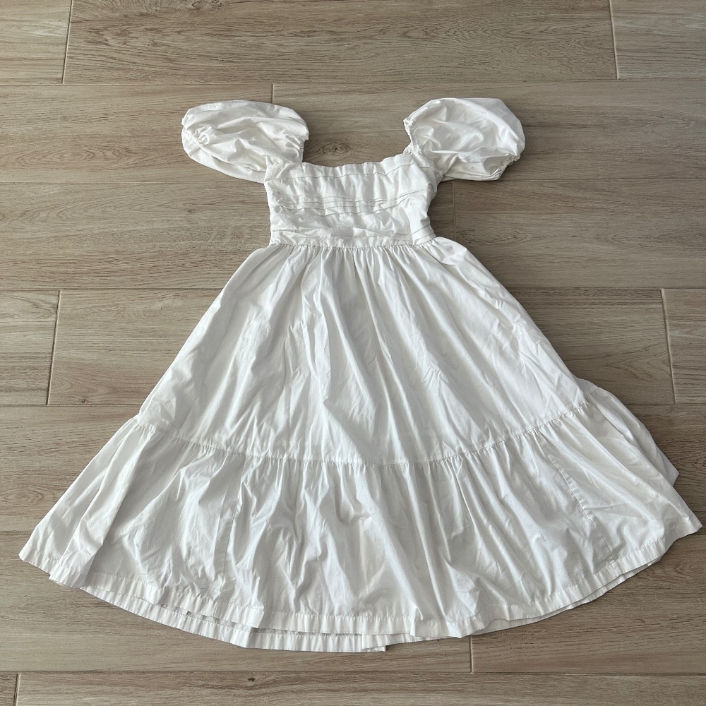 Abercombie Ruched Puff Sleeve Poplin Midi Dress